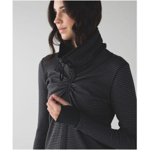 lululemon athletica Black and Gray Striped Cowl Neck Sweater - Picture 1 of 15